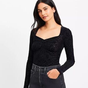 LOFT Mosaic Shirred Velour Sweetheart Top